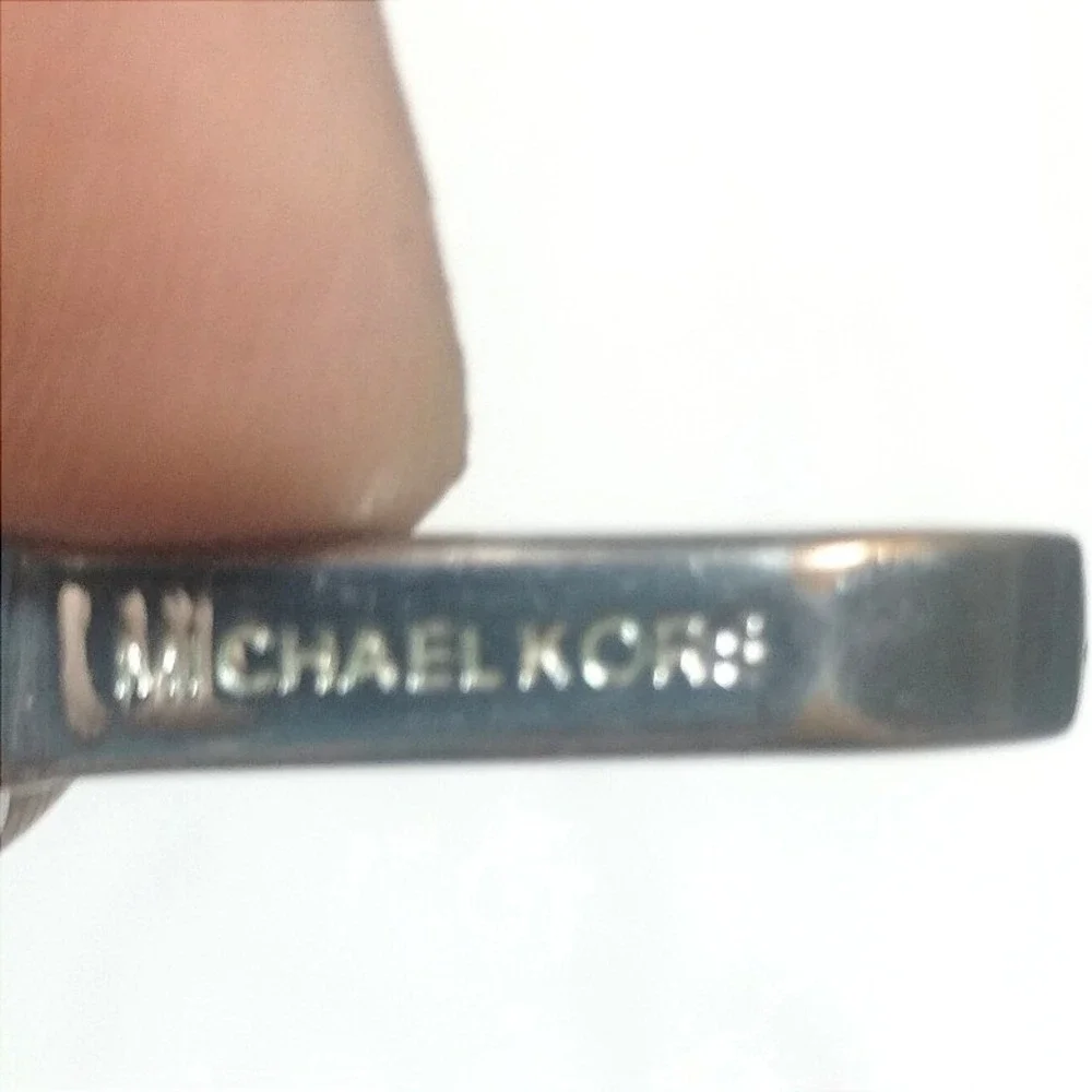 Michael Kors MK Circle Logo Leather Buckle Bag Charm Keychain Black Silver